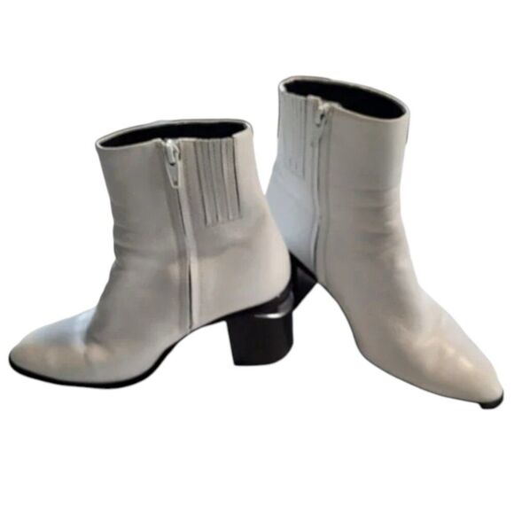 Alexander Wang Size 39.5 / US 9 Anna White Leather Bootie Block Heel with metal - Picture 6 of 16